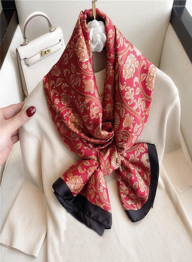 Aufeel Fashion Scarves 100% Satin Silk Scarf Long Lightweight Sunscreen Shawls Wraps for Women Hair Scarves (Black Red) - Image 4